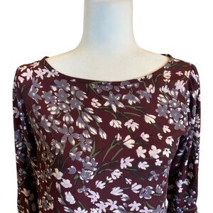 LOFT Plum Floral Top Small Petite 3/4 Sleeve Casual Blouse Career Wear
